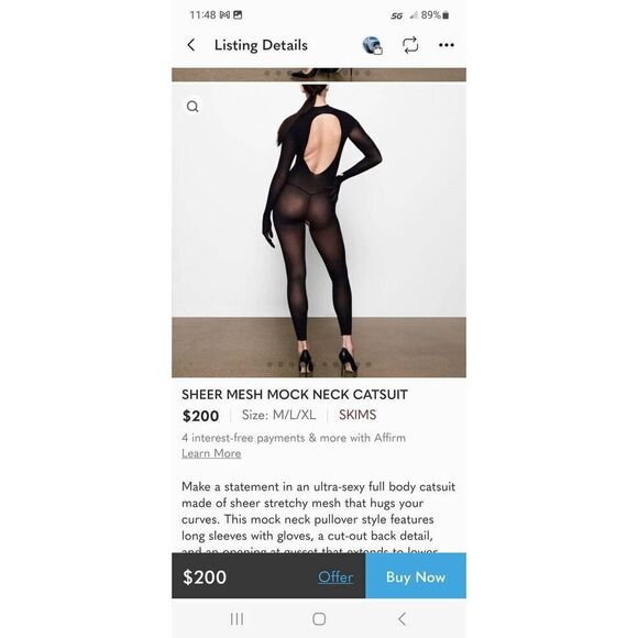 Skims Sheer mesh mock neck catsuit Nwot - Picture 4 of 13